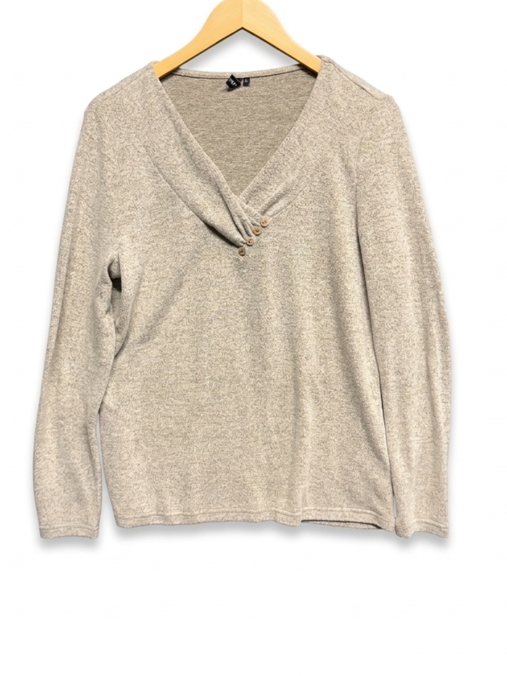 Automet Women's Casual V-Neck Long Sleeve Ribbed Knit Pullover Large